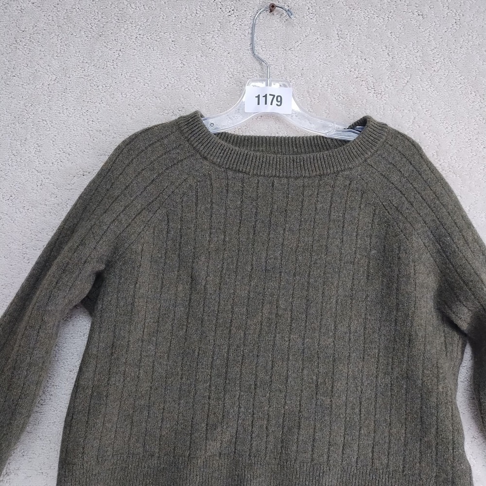 Womens Crewneck Sweater S Olive Ribbed Knit Pullover Long Sleeve Cozy - Picture 3 of 3